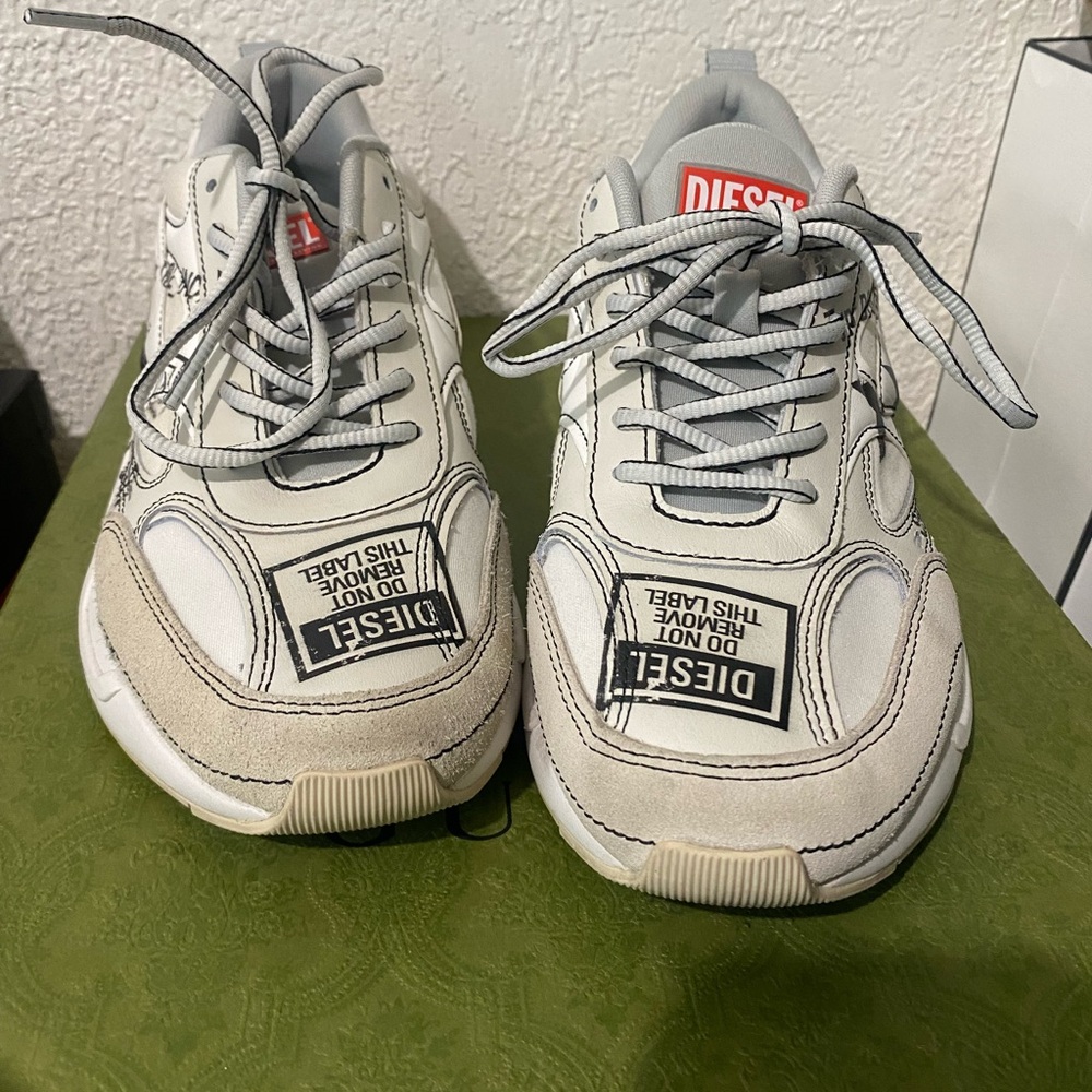 Diesel White and Gray Athletic Shoes